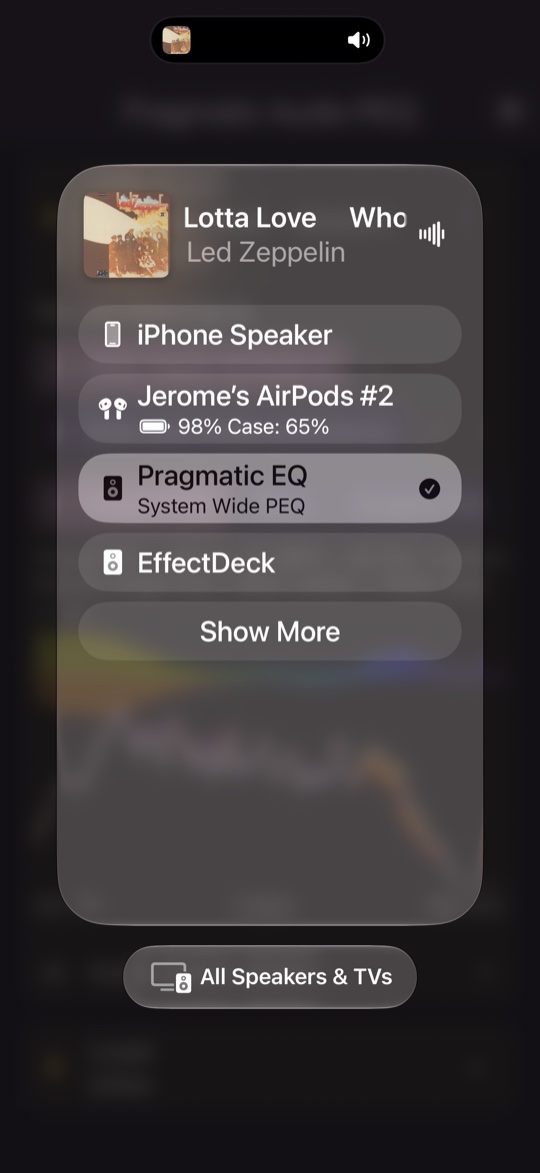 Choosing Pragmatic EQ as the output in Control Center