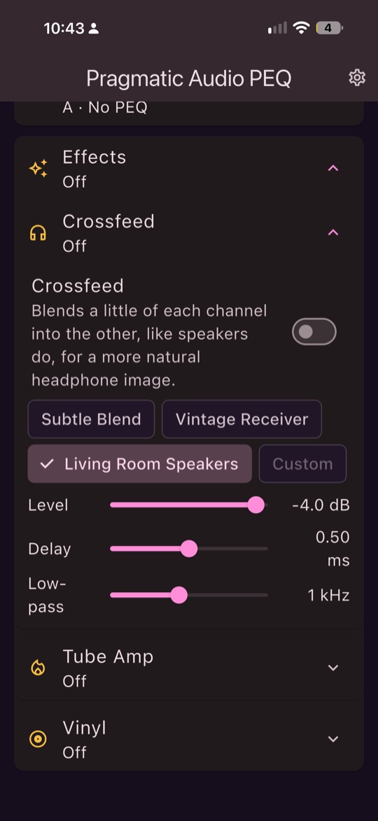 Crossfeed controls