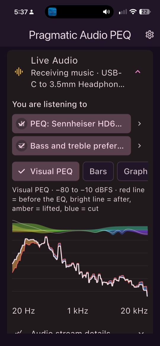 The home screen with Live Audio open and the listening summary