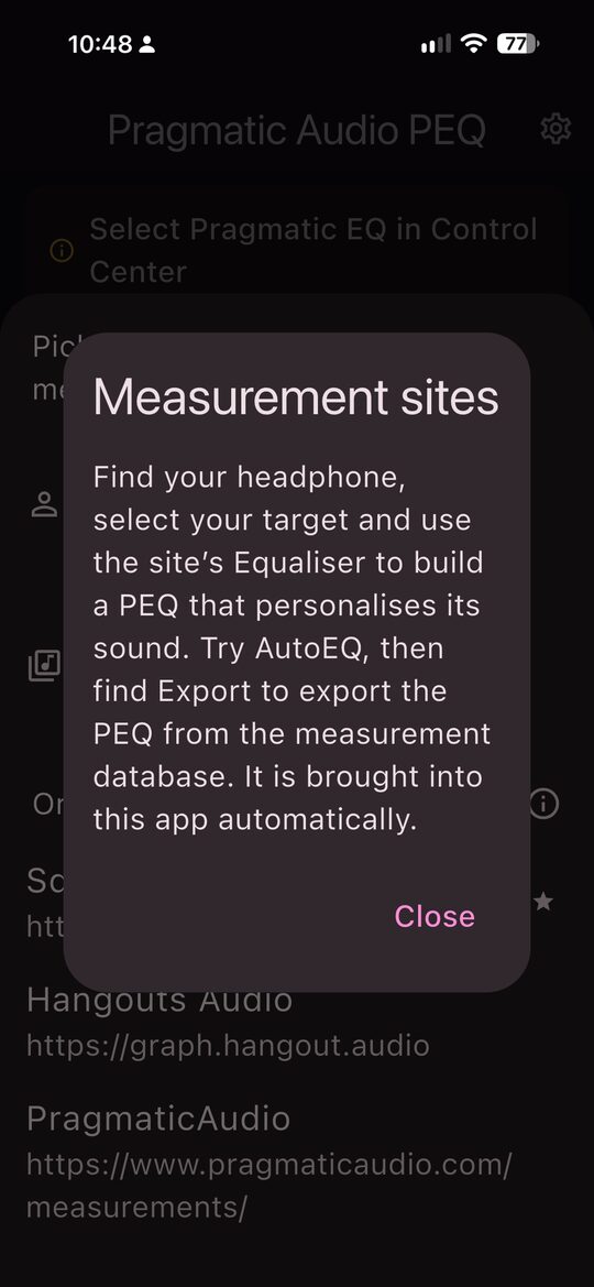 The Load popup’s measurement site explanation