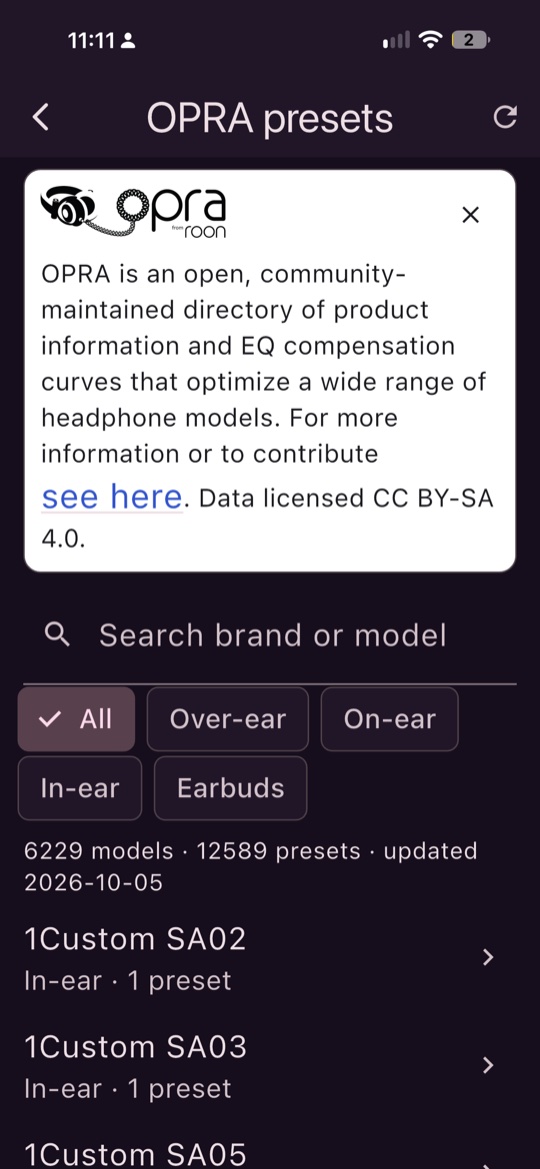 The OPRA browser: models and presets