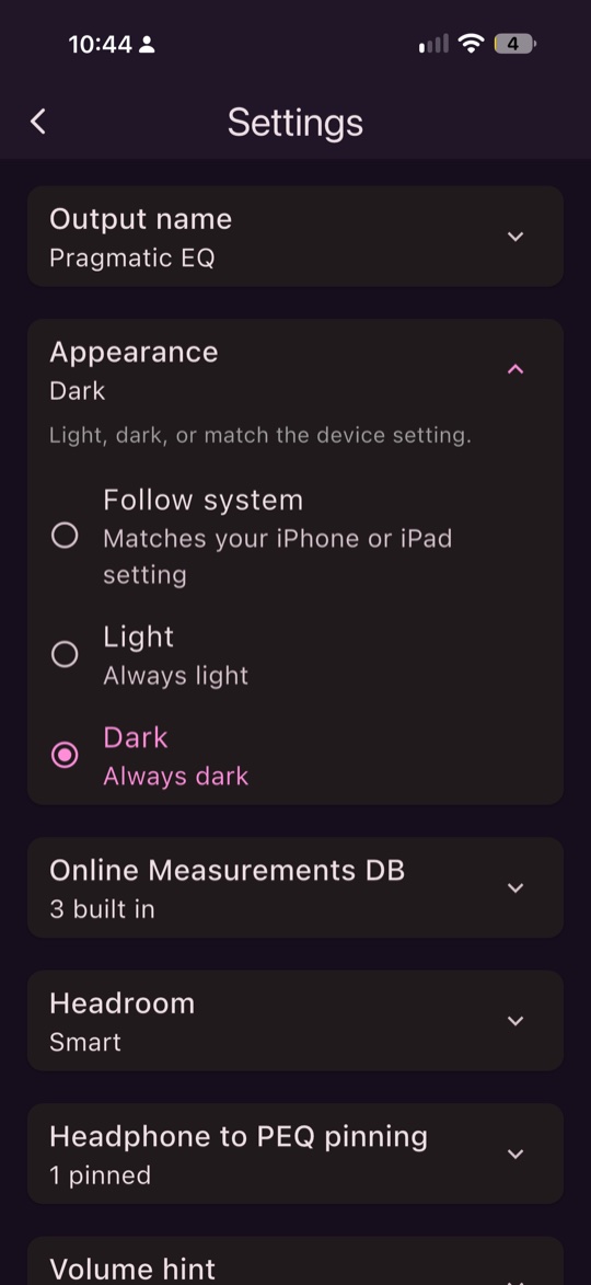 Settings: appearance