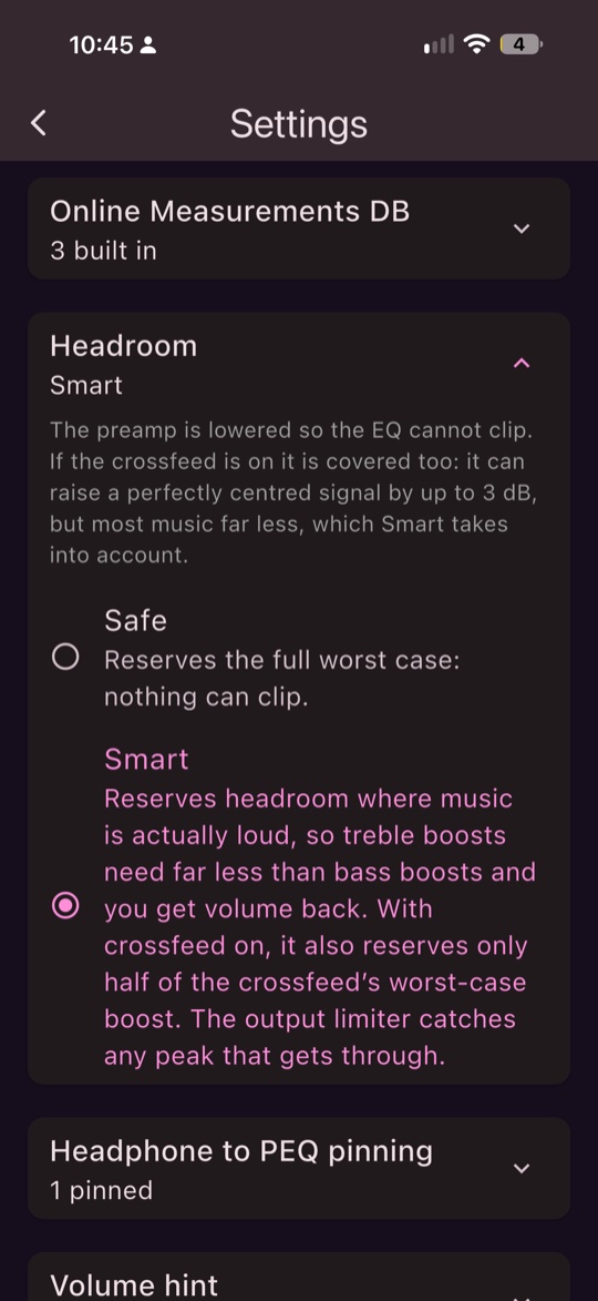 Settings > Headroom: Safe and Smart