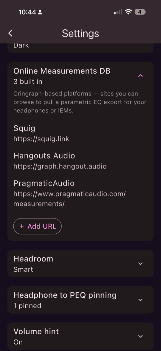 The measurement sites the app ships with