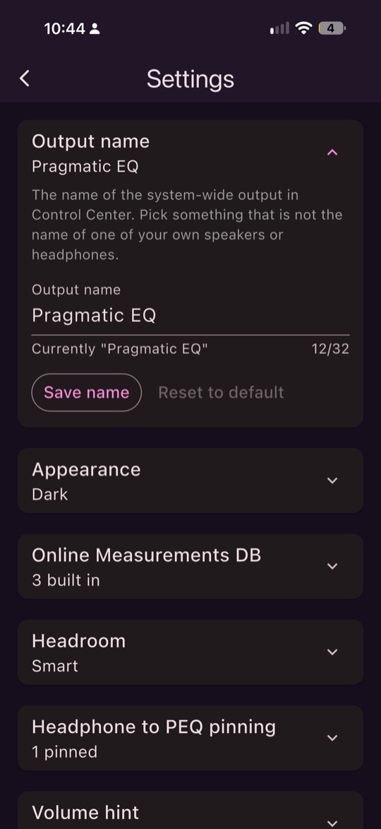 Settings: the output name
