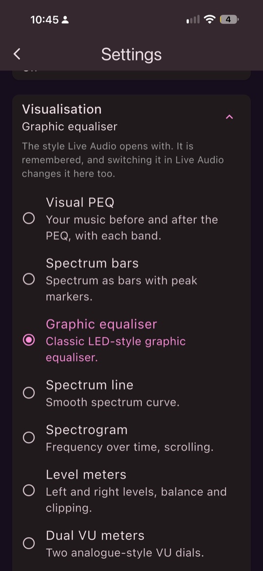 Settings > Visualisation