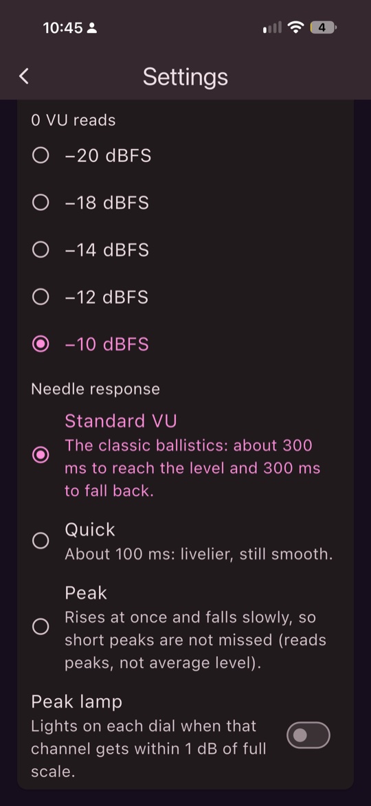 The VU reference level and needle response