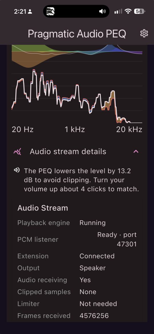 Audio stream details, open