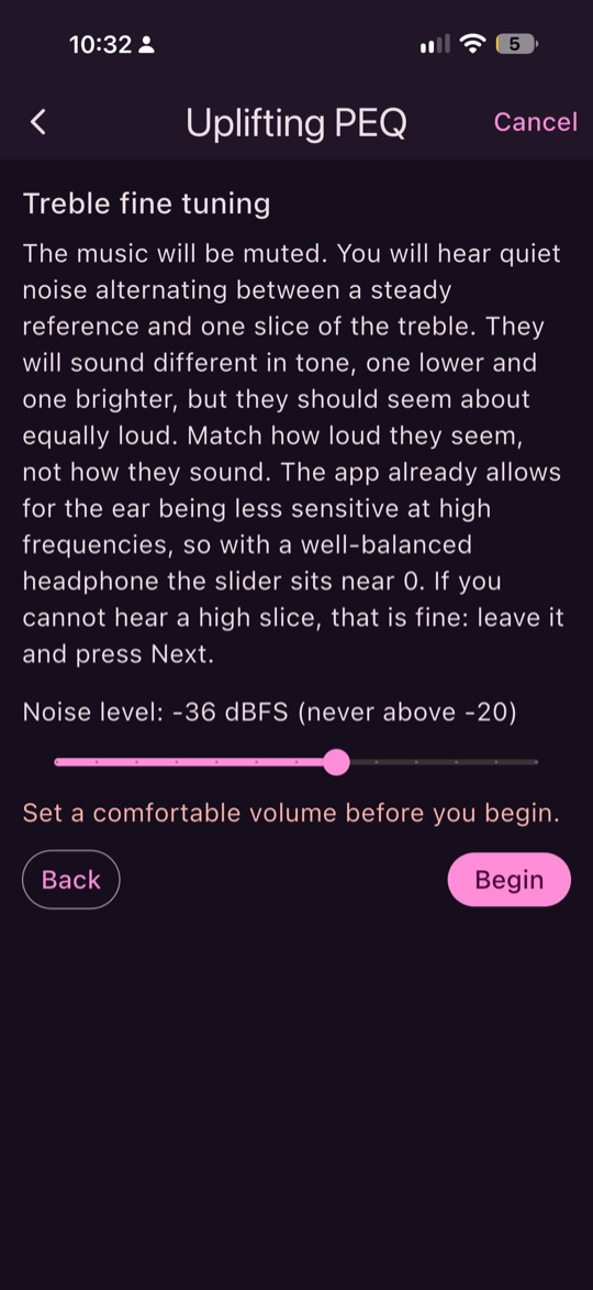 The first screen of treble fine tuning