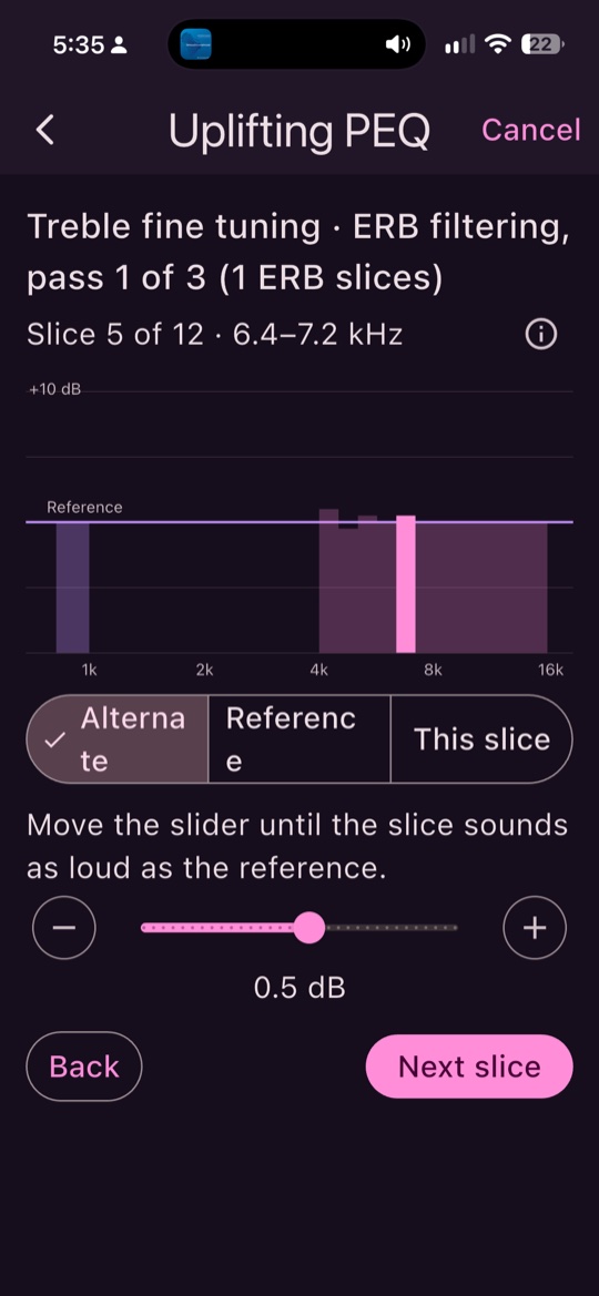 Matching a slice: the graph, the buttons and the slider
