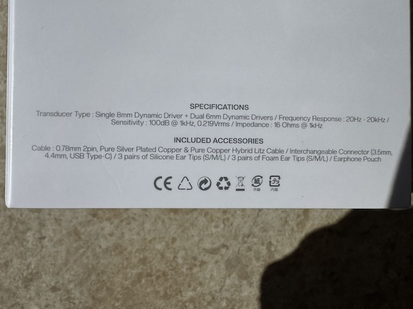 Box back with specifications