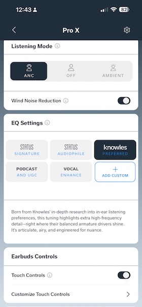 App ANC mode with noise reduction enabled