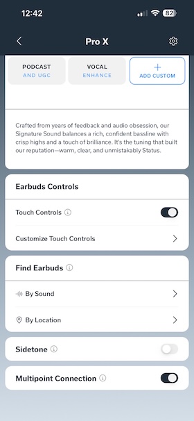 App EQ screen showing more options
