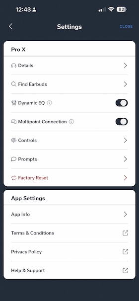 App settings options with a few more configuration options