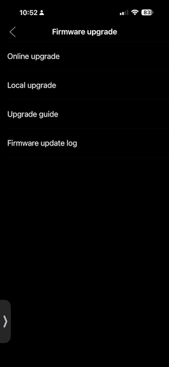 firmware upgrade screen with online and local upgrade options