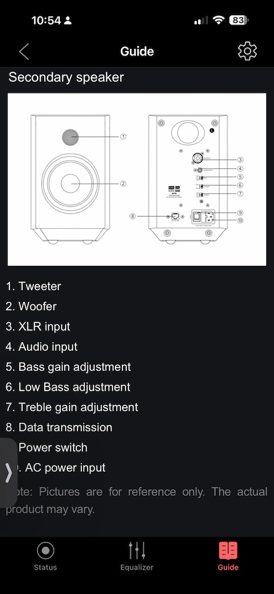 in-app guide showing secondary speaker rear panel diagram