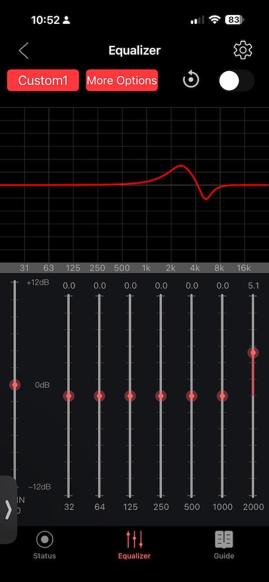 PEQ configuration screen in FiiO Control app