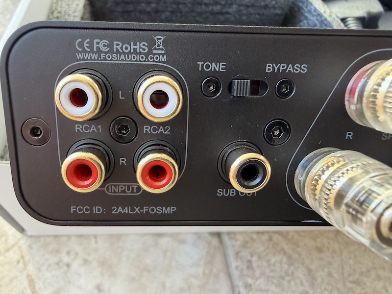 back connectors — dual RCA, tone bypass switch, subwoofer output