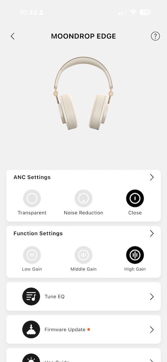 Edge home screen in the app