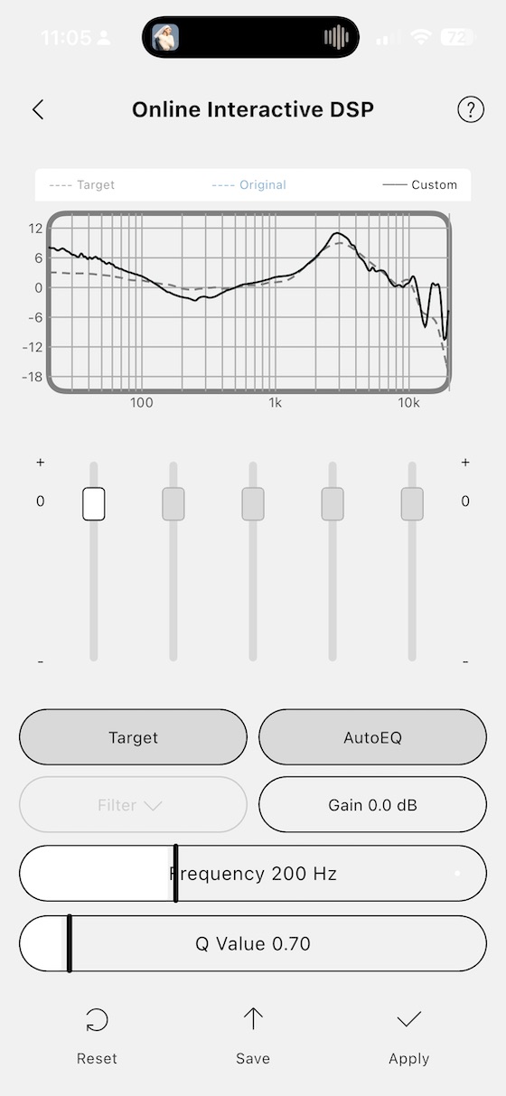editing individual filter parameters in the PEQ editor