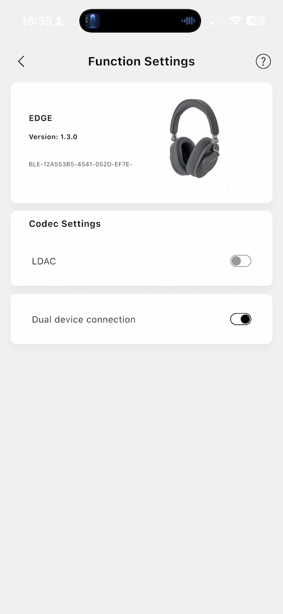 settings showing codec and dual connection option