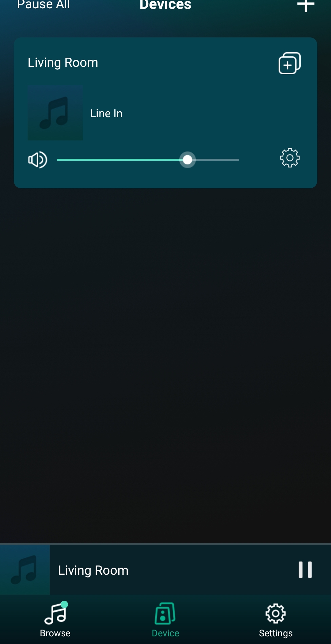 the WiiM Home app controlling the Mini’s Line In input