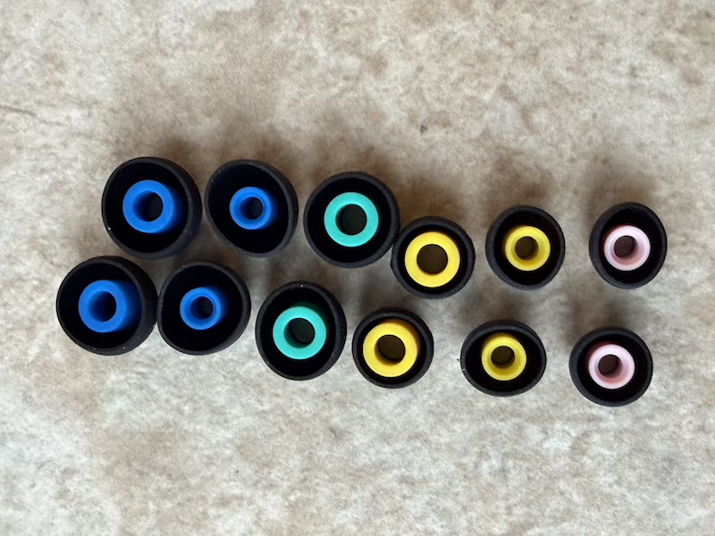 colour-coded eartips indicating tuning differences