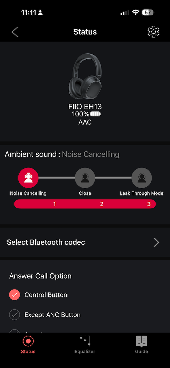 anc configuration levels, no wind noise option