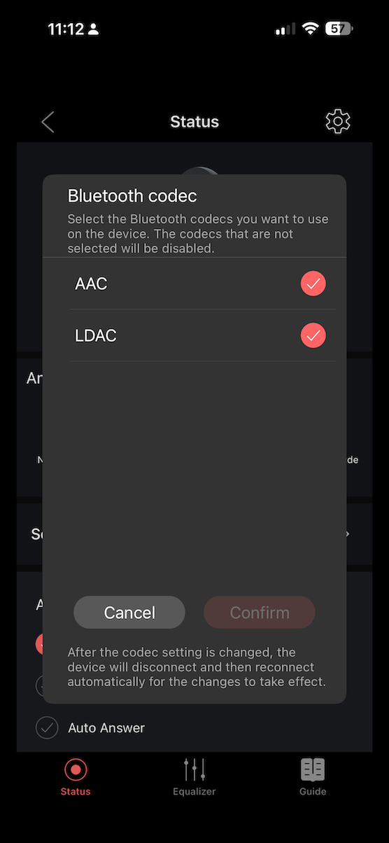 codec selection showing ldac support