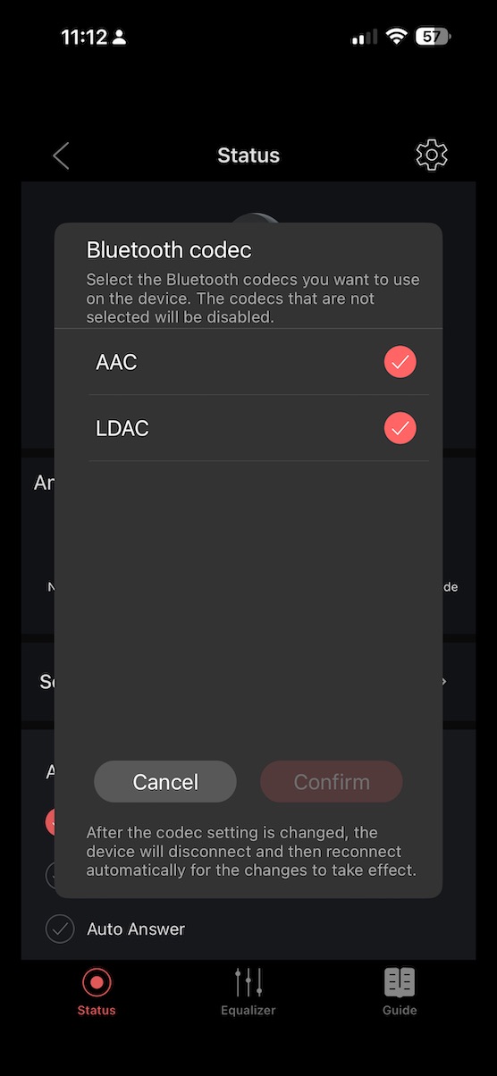 编解码器选择，至少支持 LDAC