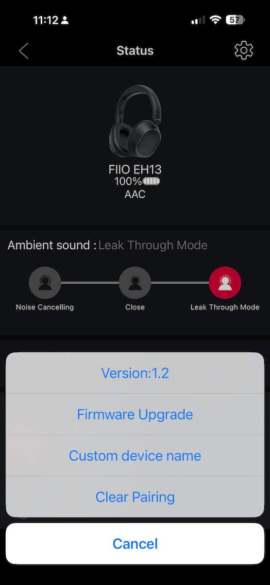 firmware update popup in the fiio control app