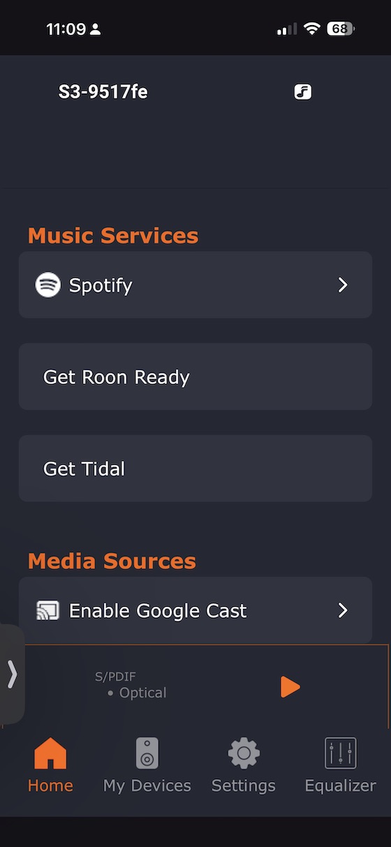 music services and media sources menu