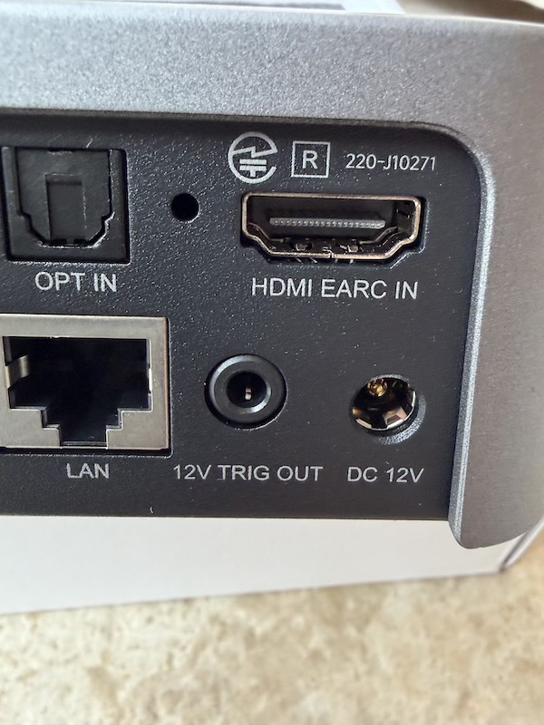 HDMI eARC and DC power close-up