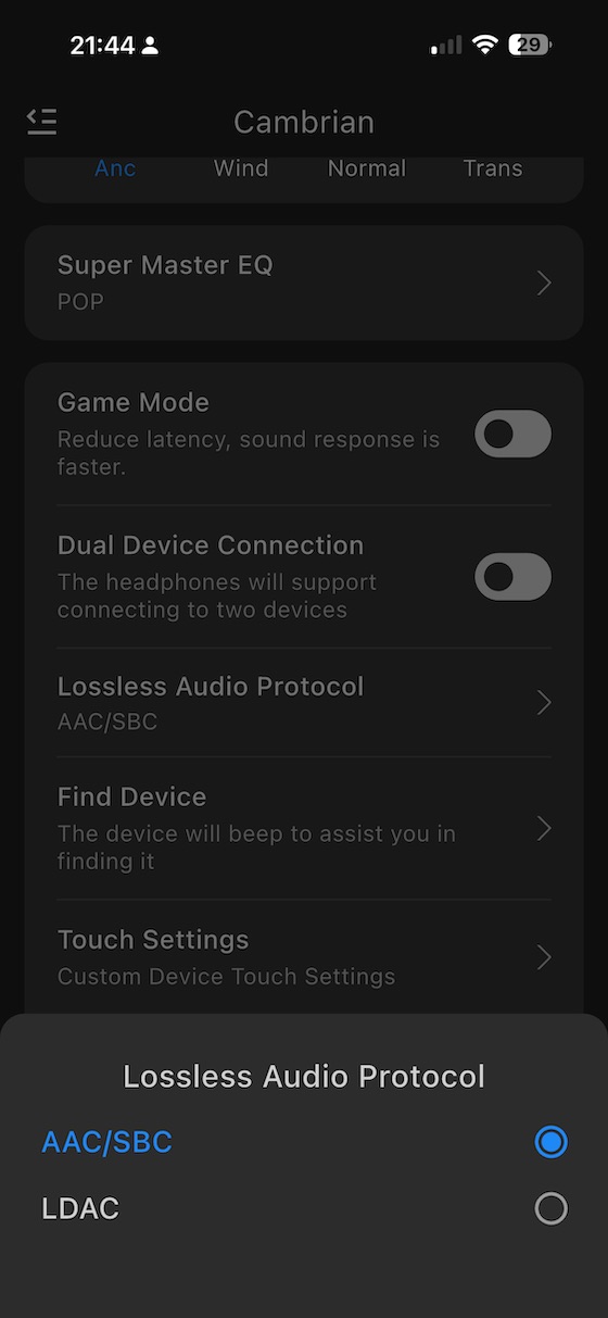 LDAC codec selection in the app