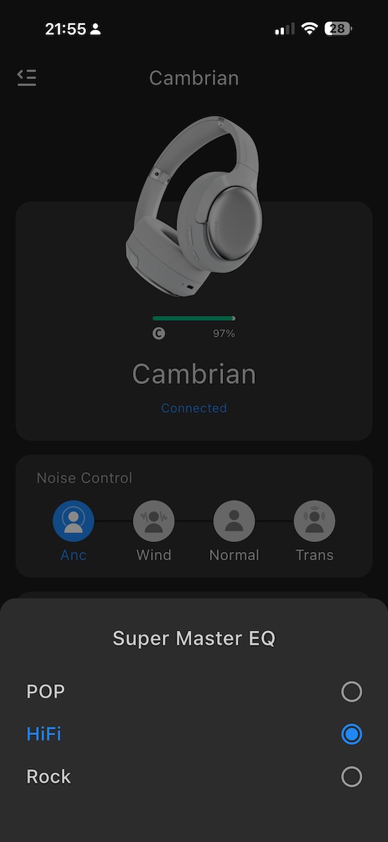 EQ profile selection screen