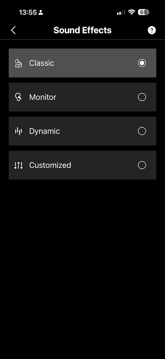 app EQ presets screen