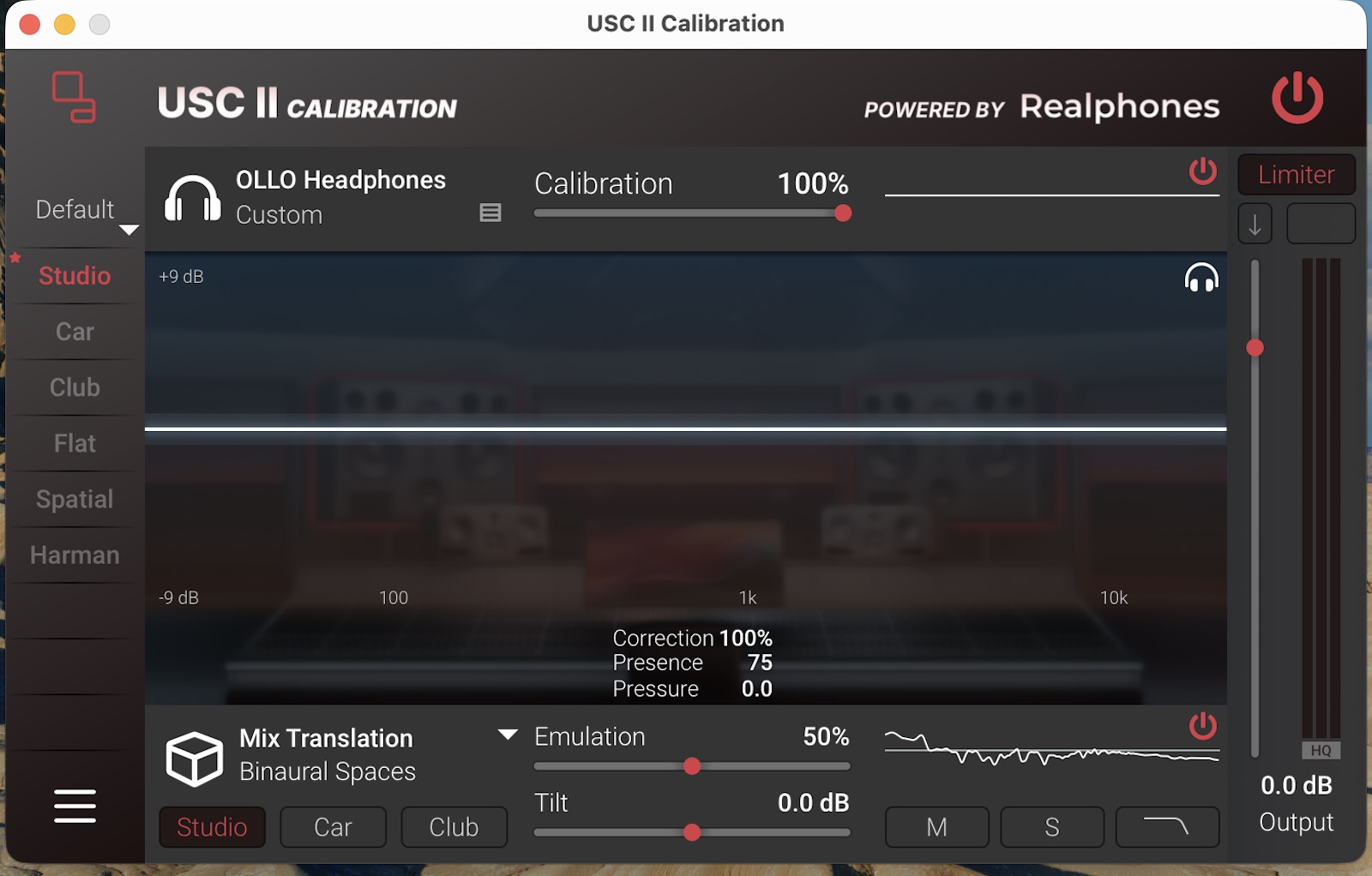 usc ii calibration flat mode — showing the corrected frequency response