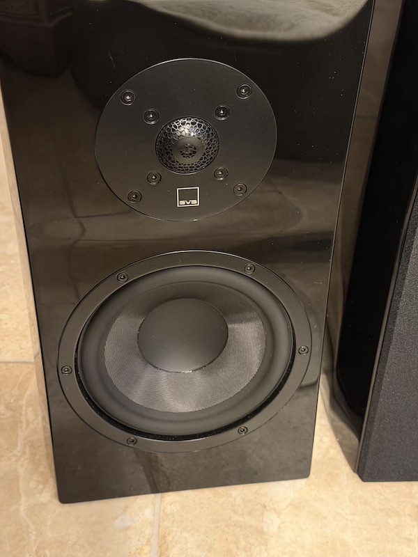 front of speaker without grille — curved baffle and flush-mounted drivers