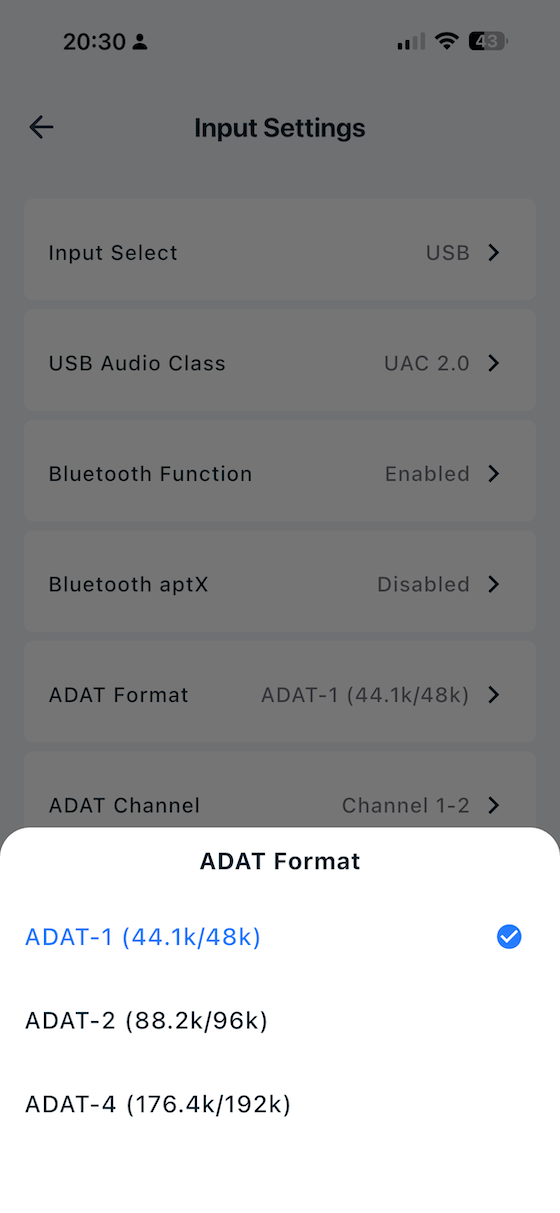 app ADAT format settings