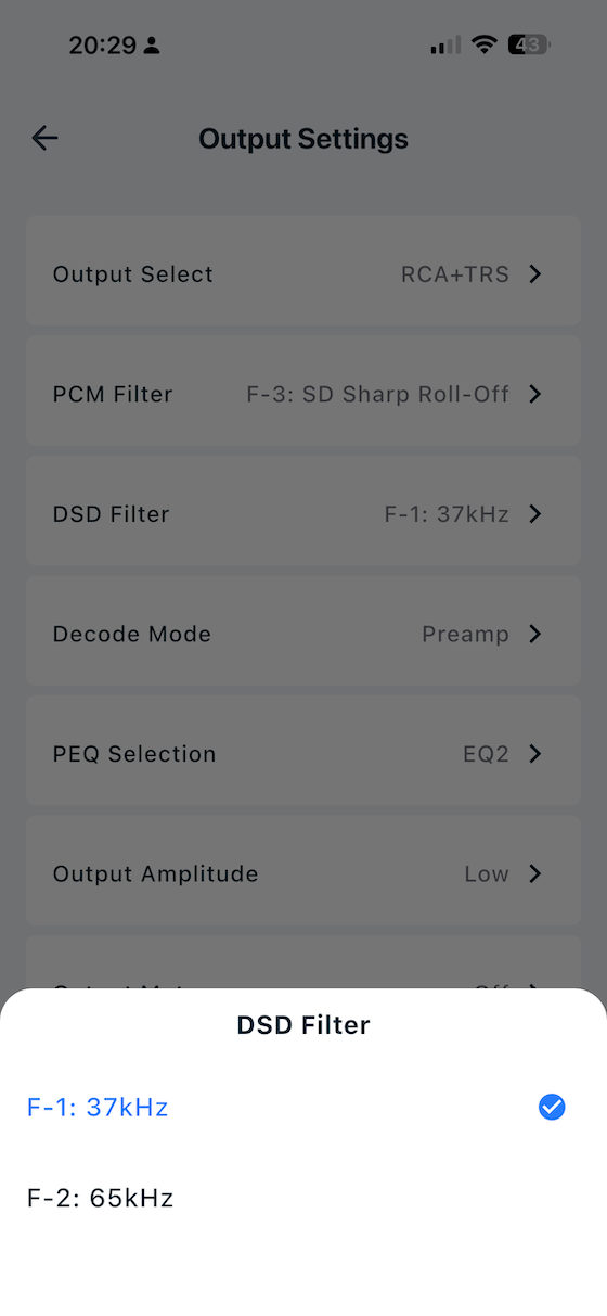 app DSD filter options