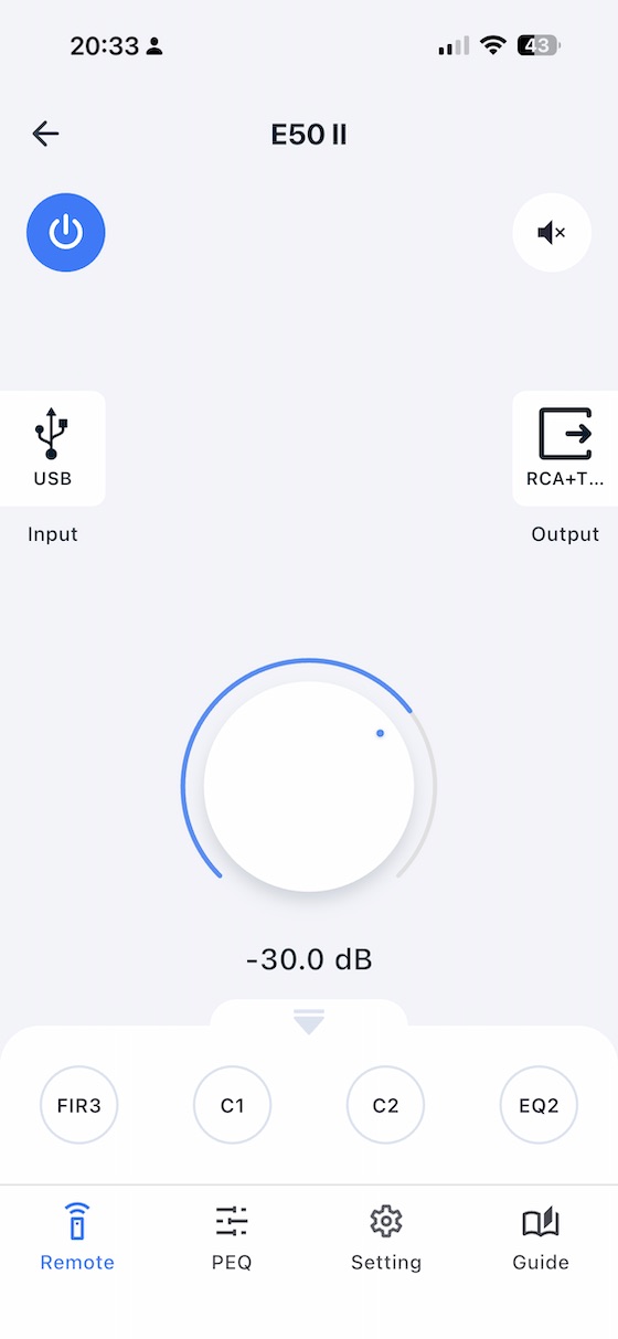 app home screen with volume control