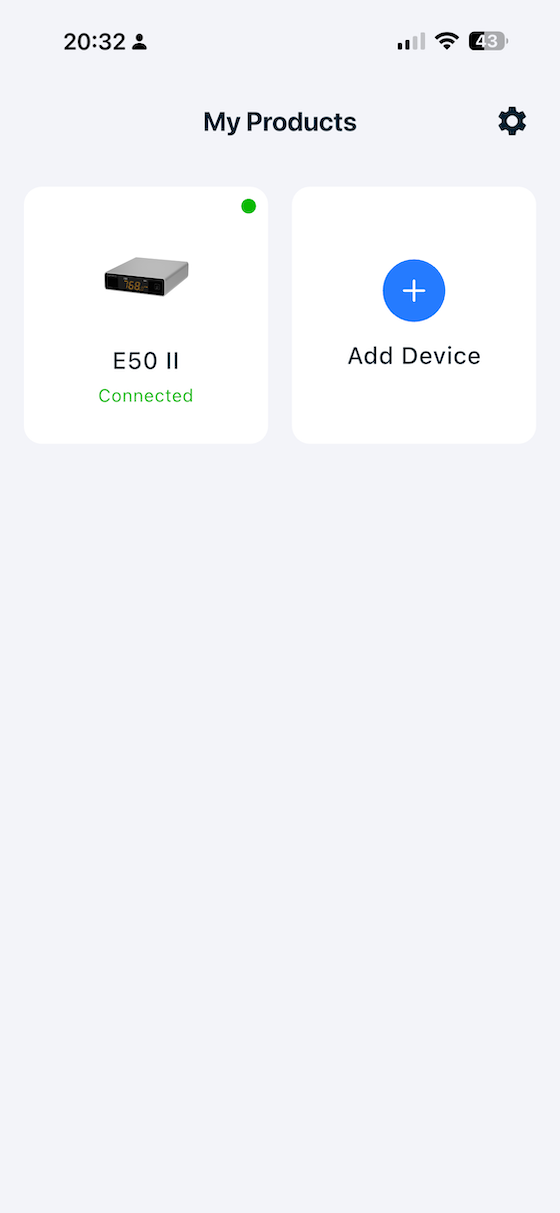 app home screen showing device selection
