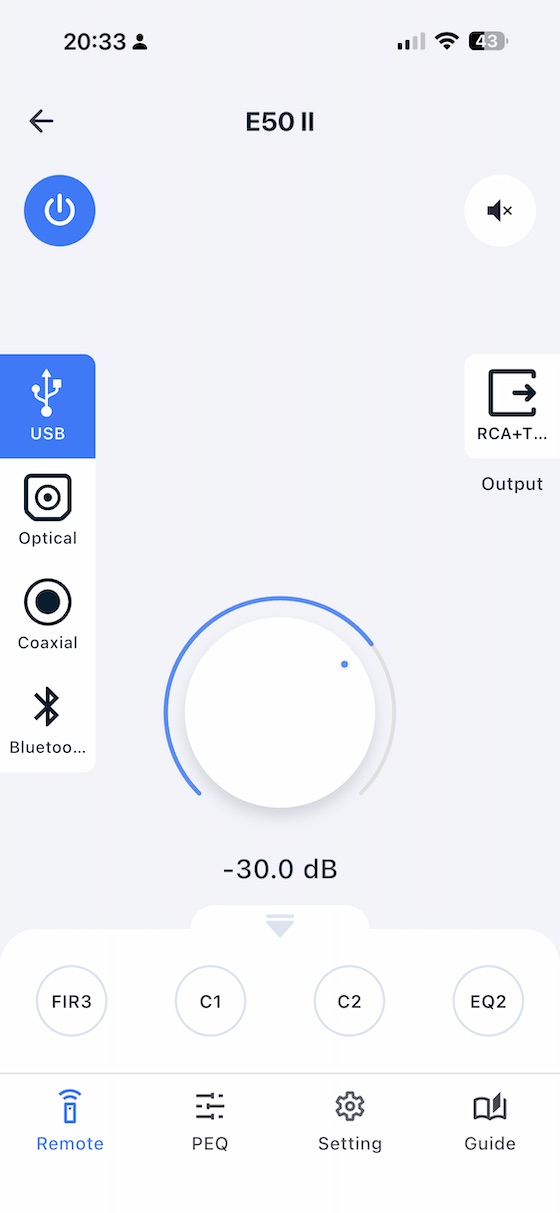 app second home screen showing input selection