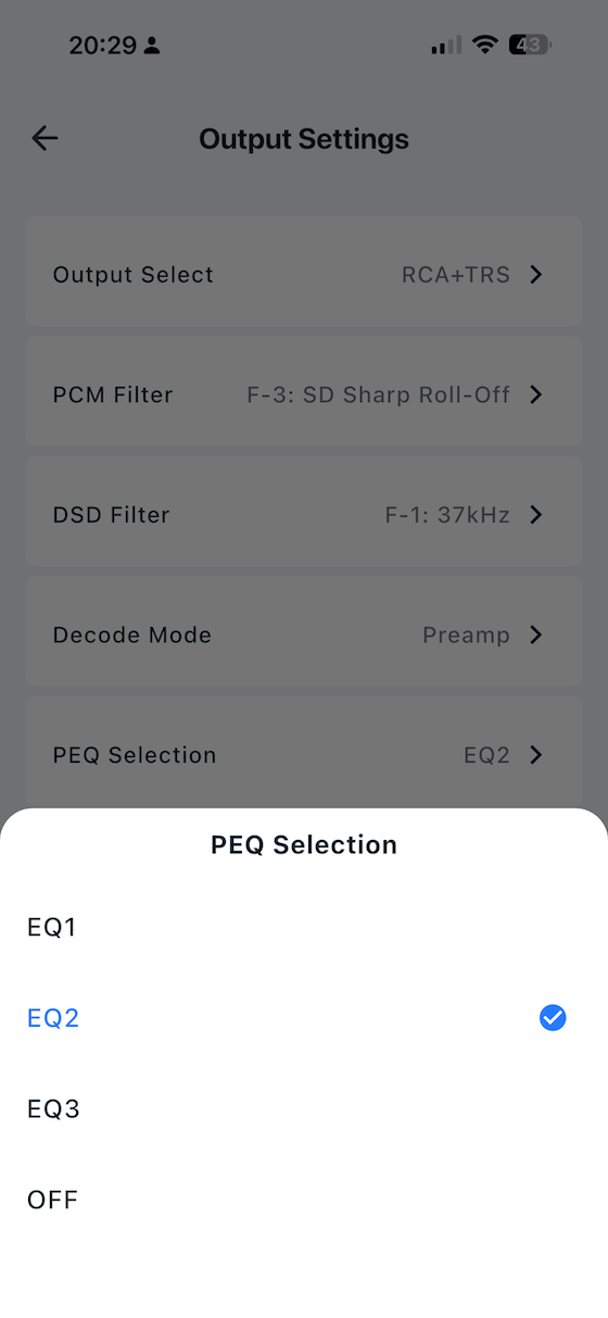 app PEQ band selection