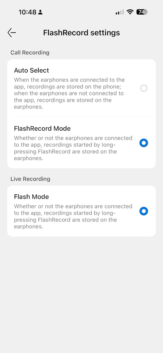 flash recording settings — quick-capture mode for brief notes and thoughts