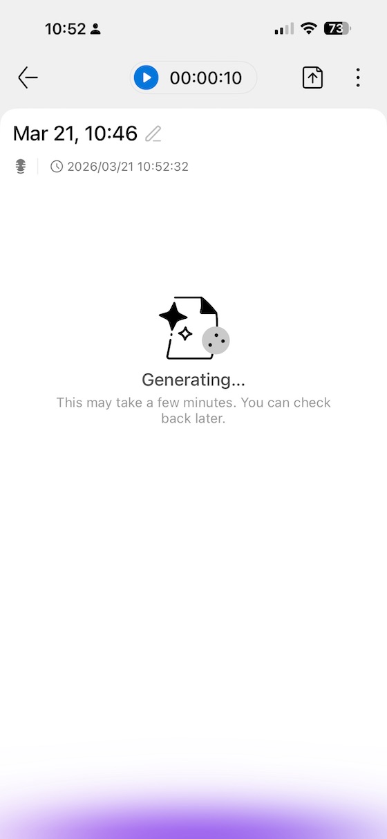managing recordings and speech-to-text generation in the app