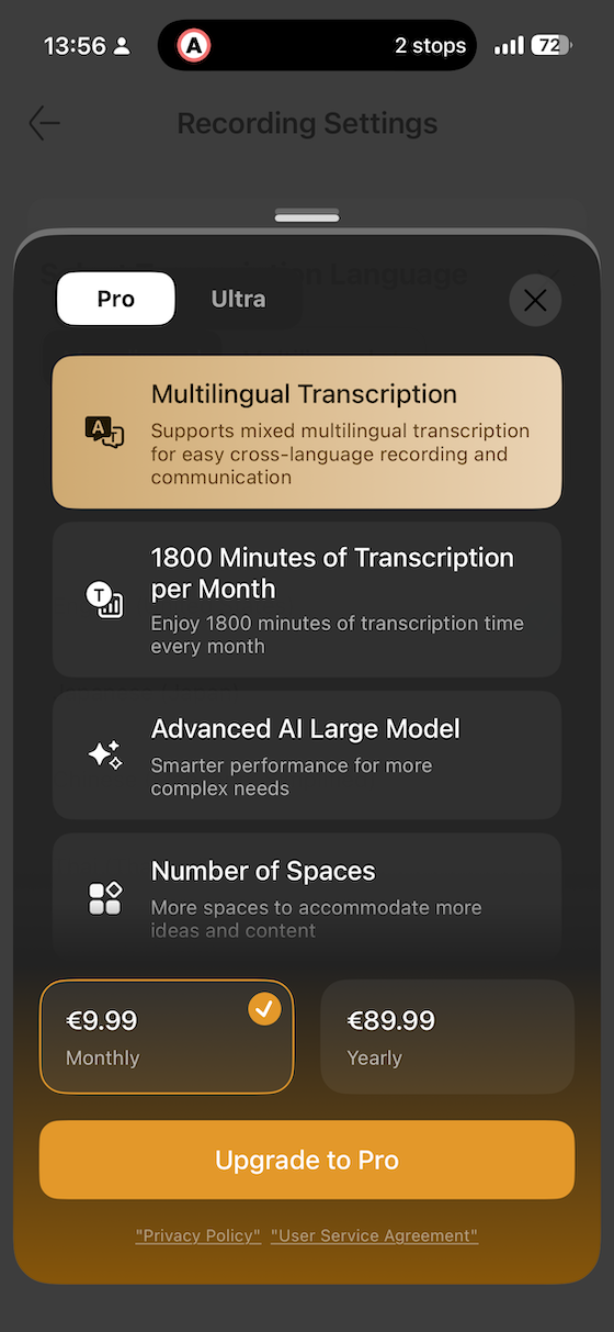 subscription pricing page showing tiers