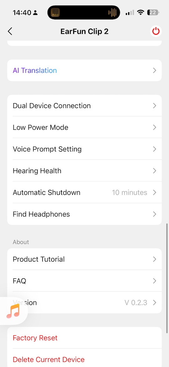 app AI menu showing translation and dual-device options