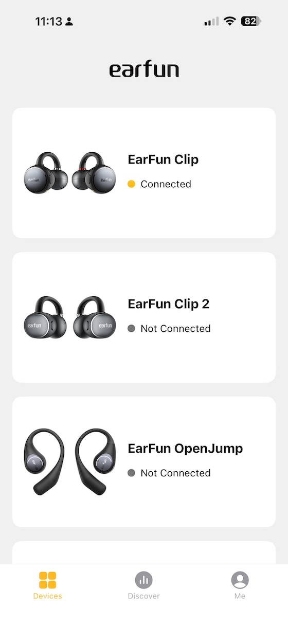 app home screen showing both clips connected