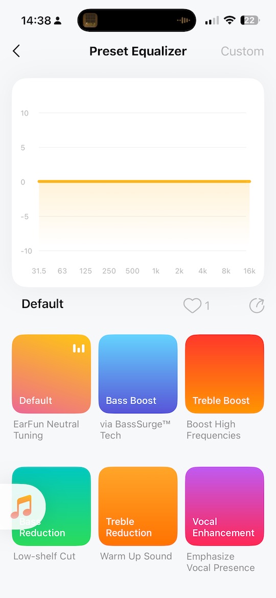 preset equaliser screen